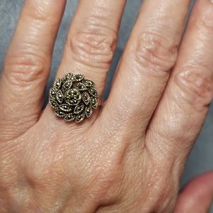 Sterling 925 silver Marcasite flower ring